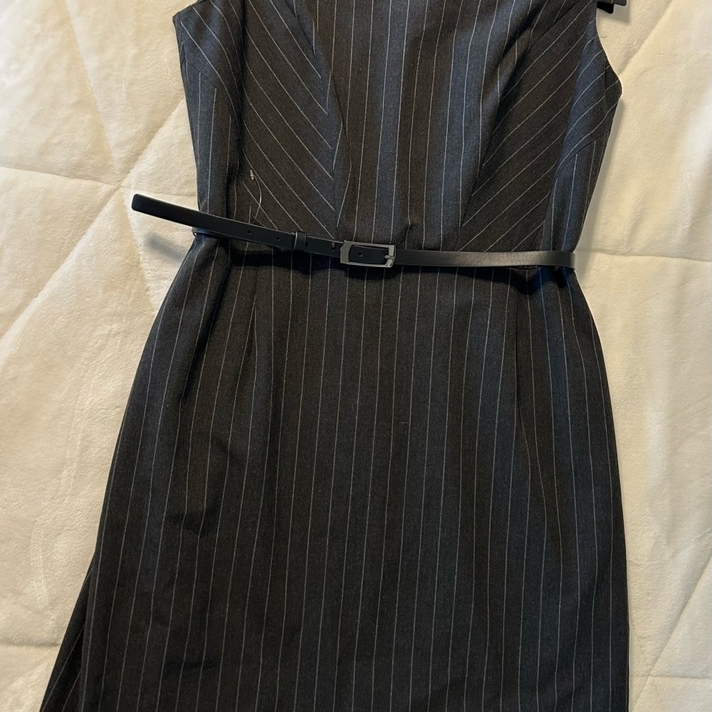 ANTONIO MELANI Black Pinstripe Midi Dress